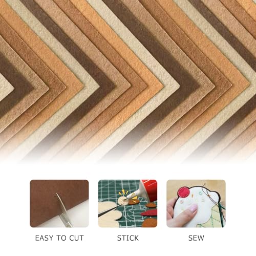 Image of 30Pcs Stiff Felt Sheets, 1mm Thick Felt Fabric Squares for Sewing & DIY | 5 Shades Of Brown Colors Craft Felt, Hard Felt, Thick Felt & Felt Paper for Patchwork, Home Decor & Handmade Projects