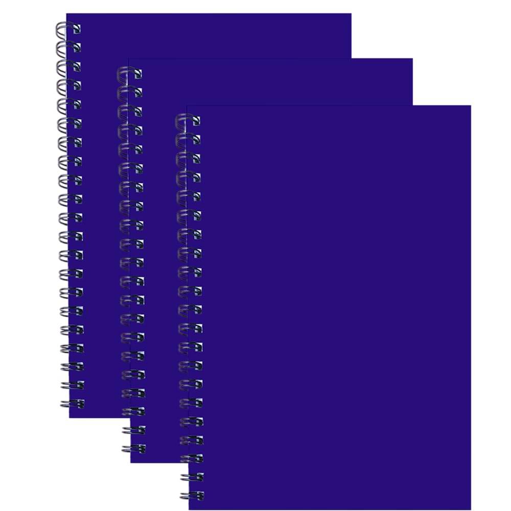 (Pack - 3) A5 Notebooks – Bright Colour Twin-Wire Bound Subject Notebooks – 140 Lined Pages, 68gsm Paper – Writing Pads for School, Office, Study & Everyday Notes (Blue, A5 - Cardboard (For School))