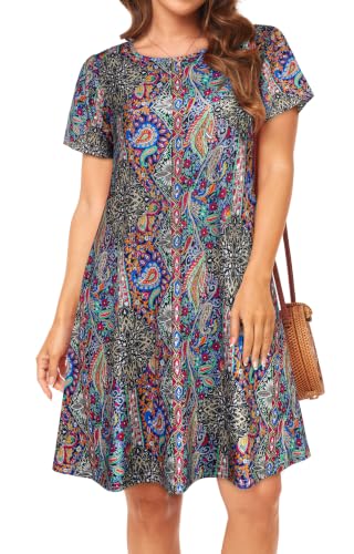 Image of Womens Summer Dresses Beach Casual Loose Tshirt Floral Short Sleeve Flowy Pockets Sundresses 2026