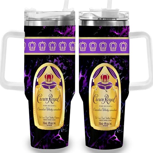 FOCIUZTA 1pc 40oz Royal Crown Canadian Whisky Style Tumbler with Lid, Insulated Travel Mug, Gift for Women Men, Ideal for Halloween, Independence Day, Memorial Birthday Gift, Coffee Cup, weird stuff