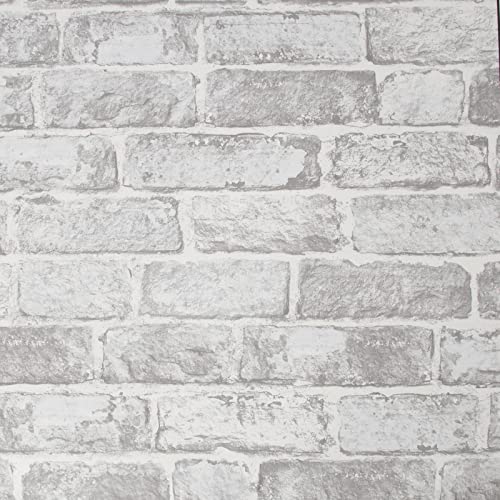 Fresco White/Grey House Industrial Brick Wallpaper | White Brick Wallcovering | Eco-Friendly Wallpaper