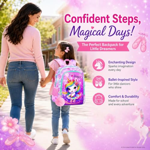 Image of WZLVO 3PCS Kids Backpack for Girls, Unicorn Dinosaur Animal Prechool Elementary Kindergarten School Bookbag with Lunch Box