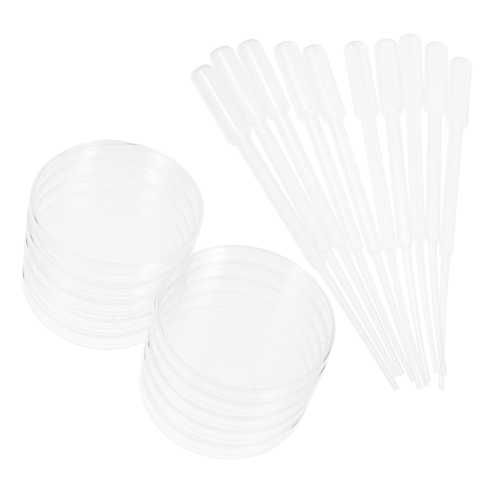 Unomor 20pcs 90 * 15mm Petri Dishes 10pcs 3ml Pipettes Plastic Science Experiment Dishes
