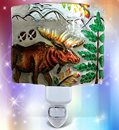 Puzzled Elk Moose Night Light, Glass Art Plug In Decorative Socket Lamp Manual On & Off Portable Lights Stairway Hallway Bedroom Bathroom Nursery Kids Accessory Home & Kitchen Decor #TOP4