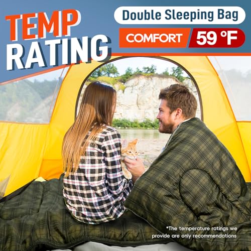 Image of MEREZA Double Sleeping Bag for Adults Mens with Pillow, XL Queen Size Two Person Sleeping Bag for All Season Camping Hiking Backpacking 2 Person Sleeping Bags for Cold Weather & Warm