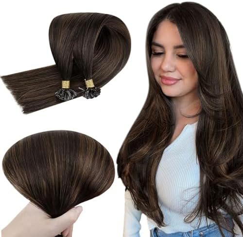 RUNATURE Balayage Micro Ring Hair Extensions Brown to Blonde Micro Loop Hair Extensions Ombre Human Hair Micro Beads Hair Extensions 14 Inch 50g 1g/Strand