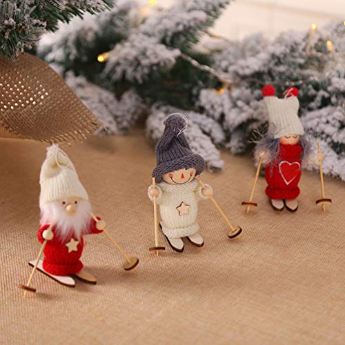 Amosfun Christmas Figurine Holiday Wooden Figure Miniature Ski Doll Ornament Gift Table Adults 5Pcs (Mixed Pattern) #TOP5
