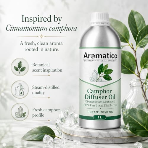 Image of Aromatico Camphor Diffuser Oil for Home Fragrance, Premium Aromatherapy Diffuser Oil, Fresh Camphor Aroma for Diffusers | Potpourri and Room Oil - 1 LTR