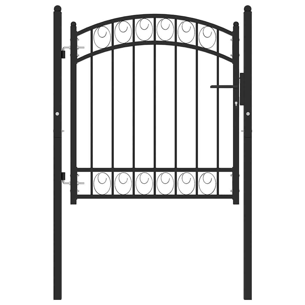 vidaXL Puerta de Jardín con Arco Superior Cancela Valla Verja Patio Entrada Exterior Cerca Cerradura Robusta Estable Duradera Acero Negro 100x100 cm