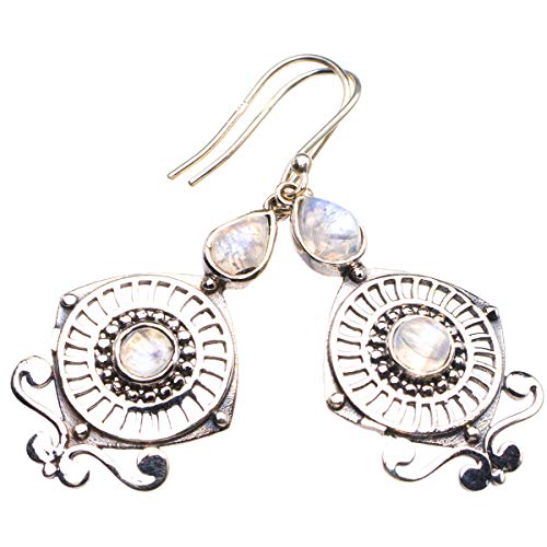 Boucles d'oreilles pierre de lune arc-en-ciel argent sterling 925