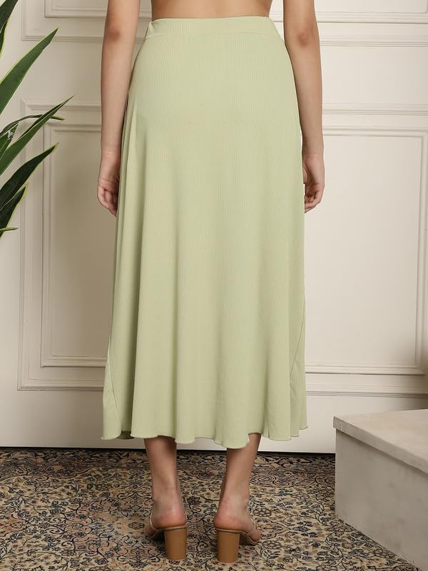 Image of NEUDIS Women Black Ribbed Flared Maxi Skirt