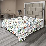 Ambesonne Fitness Flat Sheet, Sports and Balanced Life Style Concept Bike Water Ball Fruits Apple Carrot Beets, Soft Comfortable Top Sheet Decorative Bedding 1 Piece, Queen Size, Multicolor