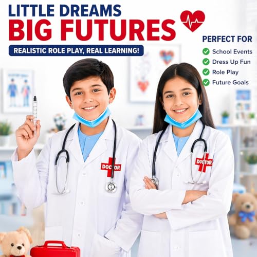 Image of Raj Costume Doctor Costume for Kids Lab Coat Doctor Coat for Kids School Career Day Scientists Doctor Dress Up for Kids Stage Shows