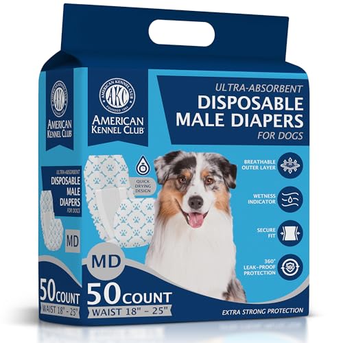 American Kennel Club Male Dog Wrap, Disposable Diapers with Wetness Indicator, Medium, 50 Count