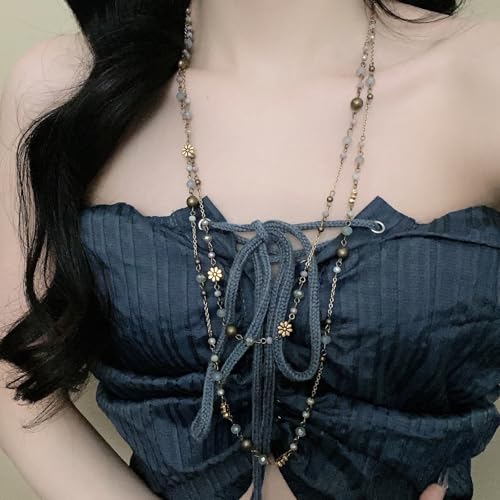 Ropa de cuello elegante con cuentas y flores de estilo envejecido 6