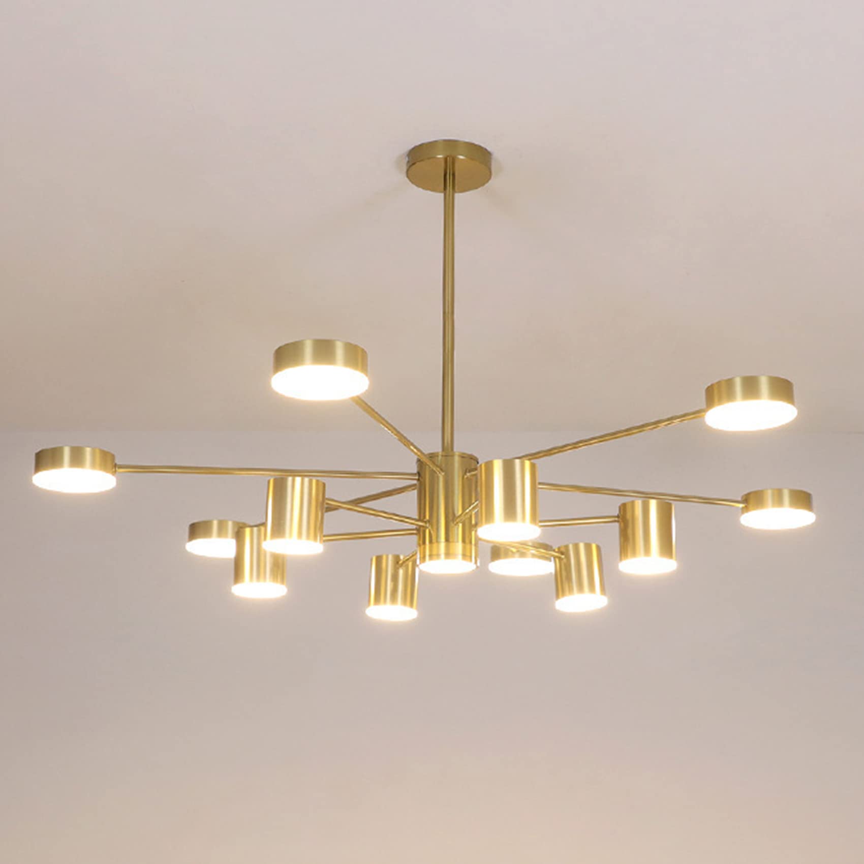 KRIPINC Sputnik Chandelier, LED Industrial Gold Chandelier, Mid Century Height Adjustable Ceiling Pendant Light for Living Room Bedroom (3 Lighting Colors, 12+1)