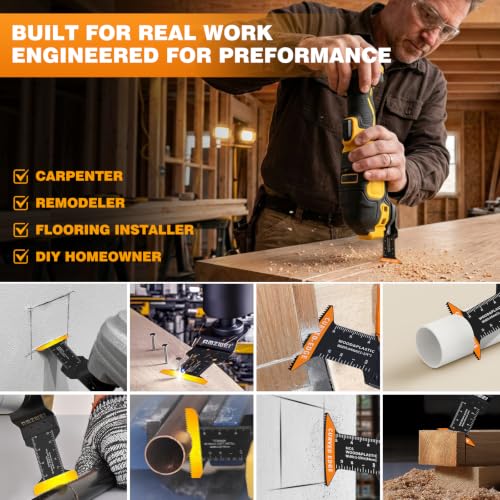 Image of AMZWEI 100PCS Oscillating Tool Blades, Titanium & HCS Oscillating Saw Blades for Metal /Wood /Plastic Cutting, Curved Edge Multi Tool Blades Compatible with Dewalt, Milwaukee, Dremel, Ryobi, Rockwell