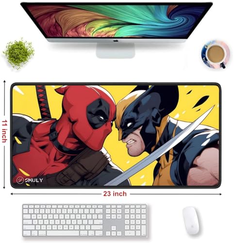 Image of Dual Warrior Clash Design Desk Mat 58.5x28 cm Gaming Mouse Pad Waterproof Non-Slip Rubber Base 2mm Thick Multicolour Printed Extended Mousepad for Laptop, Keyboard, Computer
