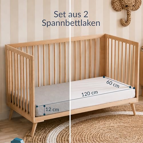 Twinzen 2er Set Jersey Spannbettlaken 60x120 cm Weiß und Grau – Ansicht 2