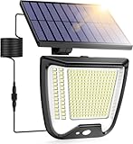 Realky Solarlampen für Außen,Solarleuchte mit Bewegungsmelder,170LED Solar Strahler IP65 mit 5m Kabel- 2 Stück