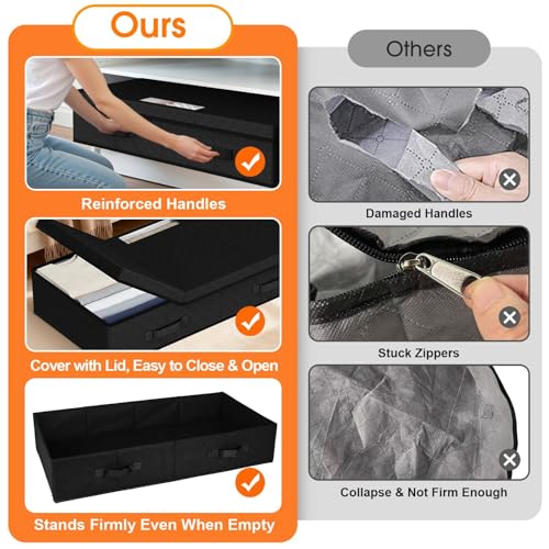 Image of StoreHappily Under Bed Storage Containers with Lids - 2 Pack, Foldable and Stackable Clothes Storage Bags with Clear Window, 3-Sided Handles and Label Slot for Clothing, Blankets, Pillows (Black)