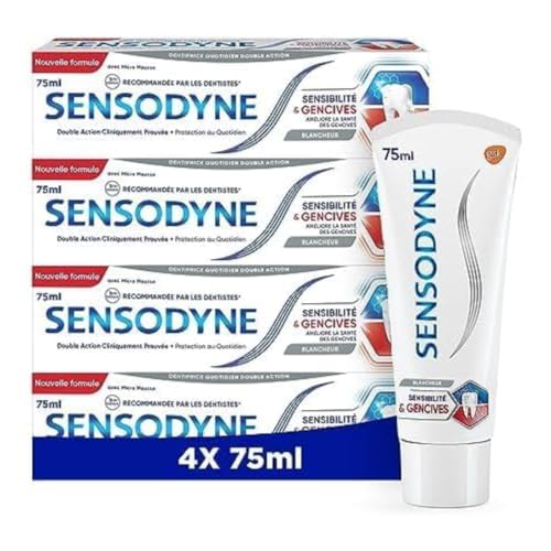Sensodyne Zahnpasta zur Aufhellung von Sensibilität und Zahnfleisch, klinisch erwiesen, lindert empfindliche Zähne und Zahnfleisch mit Aufhellungswirkung, 4 x 75 ml