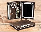 Handmade Vintage Leather Padfolio with Zipper Multi-Function Business Document Organizer Crazy Horse Leather Portfolio Case for iPad 9.7 10.5 11 Inch Gift for Men & Women (9.7/10.5/11 with Zipper)