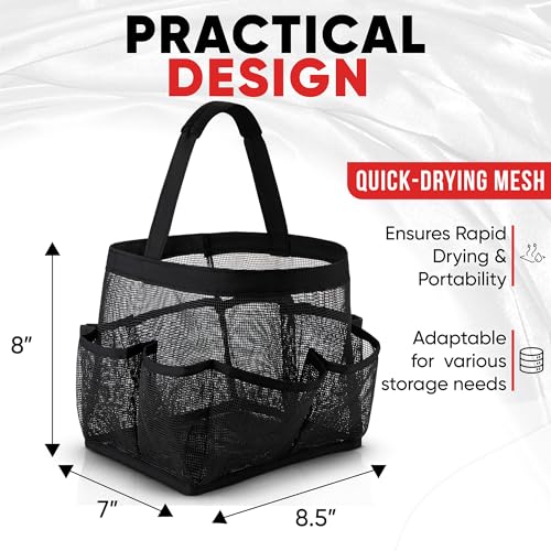 Masirs Shower Caddy Mesh - 9 Pocket Portable Bathroom Organizer Tote for Travel, Gym & Dorm - Collapsible Small Shower Caddy Bag to Hold Toiletries & Essentials (Black)3