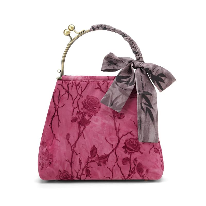 Women's Chinese Style Retro Kiss Lock Handbag,Chain Shoulder Bag, Aesthetic Vintage Clutch Crossbody Purse Evening Bag