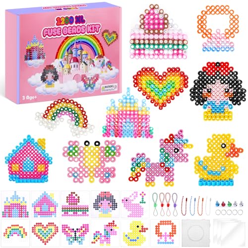 Lot de 1200 Grandes Perles à Repasser de 10 mm, avec 1 Plaques Carrée, 11 Motifs, 3 Feuilles de Papier à Repasser, Lot de Perles Créatives Pour Enfants à...