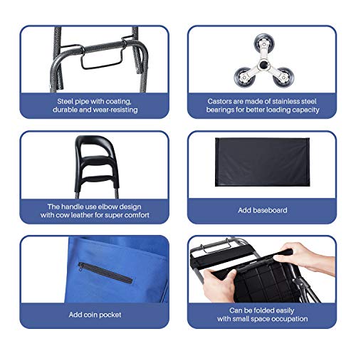 image for HOUSE DAY Foldable Shopping Cart with Super Easy Loading Stair Climber