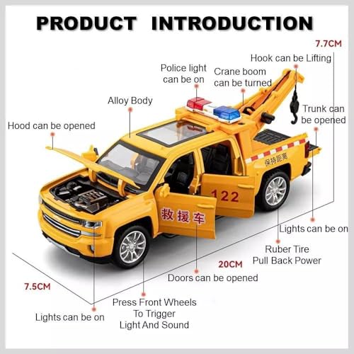 Image of Chavrolet Pickup Rescue Model Car with Box, Zinc Alloy Pull Back Toy car with Sound and Light for Kids Boy Girl Gift [Colors as Per Stock] (Chavrolet Pickup Rescue)