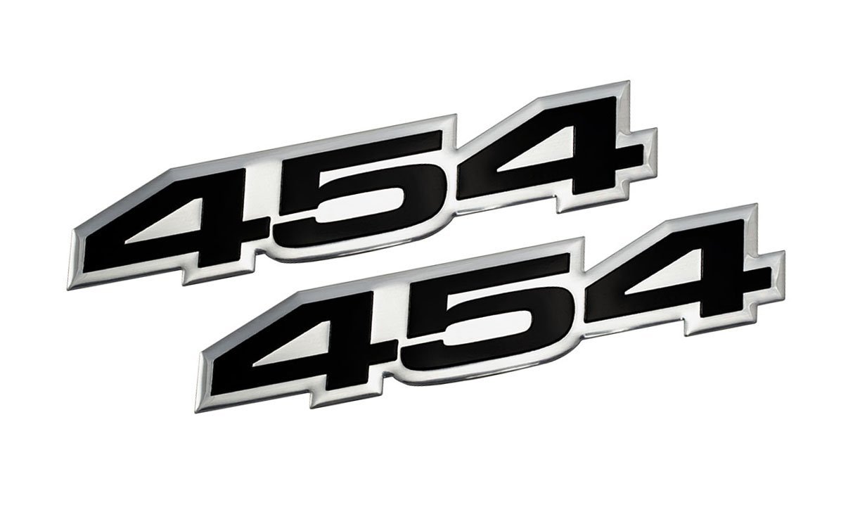 2X (Pair/Set) VMS Racing 454 Black on Silver Highly Polished Aluminum Emblems