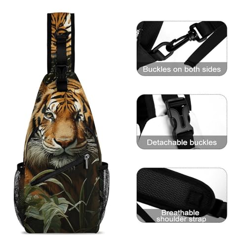 Jungle Tiger Sling Bag for Men Women - Adjustable Crossbody Chest Backpack, 15" Travel Hiking Fanny Pack3