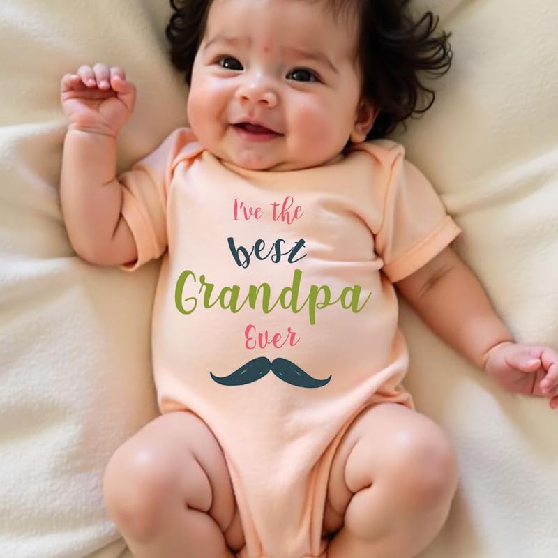 Image of KNITROOT Grandparent Family Special Onesies, Unisex Baby Kids 100% Cotton Envelope Neck Half Sleeve Romper, Bodysuit, Sleepsuit, I'Ve The Best Grandpa Ever, Infant Cloths for Boys & Girls