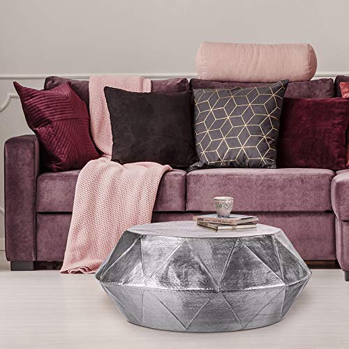 WOMO-DESIGN Table Basse Martelée Diamant Salon d'Appoint Ronde Artisanale Ø 73 x 28,5 cm en Aluminium Argent Design Oriental Finition Martelée Décoration Intérieure Bout de Canapé Table de Chevet