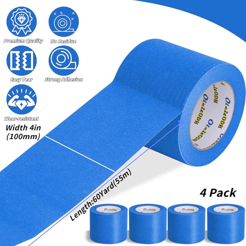 Image of Oleitodh 4 Rolls Blue Painters Tape 4 Inch x 60 Yards Wide Masking Tape Bulk (Pack of 2)
