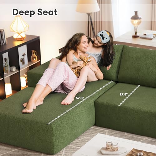 Image of HOOOWOOO Sectional L Shaped Couch,105 inch Assembly Free Modern Minimalist Sofa,Extra Deep Large Sofa Couch Set,Corner Couch in A Box for Living Room(Left Chaise Olive Green Boucle Uphosted)