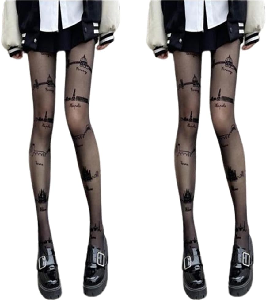 Pairs Tights for Women Patterned Black Pantyhose Sheer Tights Control Top Stockings Hosiery Nylons