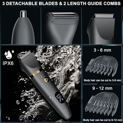 Image of Scttomon Intimate Shaver Body Groomer Shaver Trimmer for Men Body Hair Trimmer Razor Men's Intimate Area Nose Hair Trimmer Body Razor LCD Display Waterproof Wet /Dry Foil Shaver 3 in 1