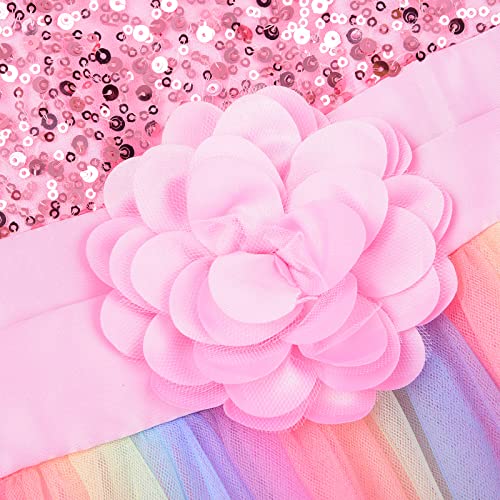 Uhnice Little Girl's Sequin Sleeveless Mesh Rainbow Dress for Wedding Party4