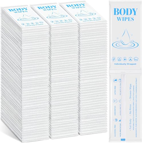 Mindsoft 500 Pcs Large Body Wipes Bulk 7.09 x 9.84 Individually Wrapped Body Wipes No Rinse Wet Wipe Adult Disposable Bodies Shower Wipe for Homeless Care Package Supplies Men Women Items