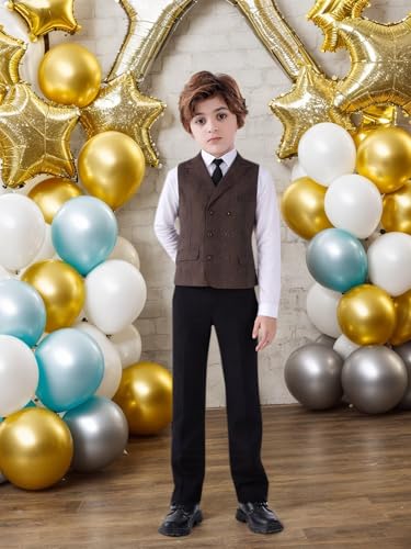 Boys Formal Suit Vest Double-breasted Herringbone Waistcoat With Pockets Adjustable Waist From Baby To Teen4