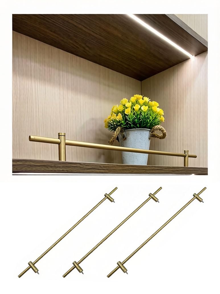 3 Packs Shelf Guard Rail for Floating Shelves, Decorative Shelf Rail Anti-Fall Fence Set Enclosure, Metal Anti-Fall Railing for Bookcase Closet Shoe Rack(3pcs Brass,91cm/36)