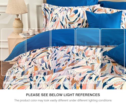 Image of SLEEPBELLA King Size Duvet Cover Set with Button Closure - Multicolor Leaves Botanical Luxury Bedding for a Comfortable Sleeping
