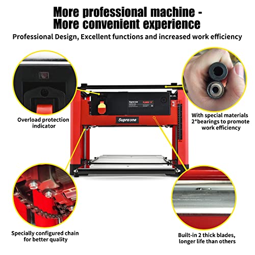 Supraone Power Benchtop Planers 15-Amp 13-Inch 2-Blades Thickness Planer Two-Speed Wood Planer For Woodworking Thickness Wooding Planer 1800W With 8600Rpm For No-Load Speed #TOP3