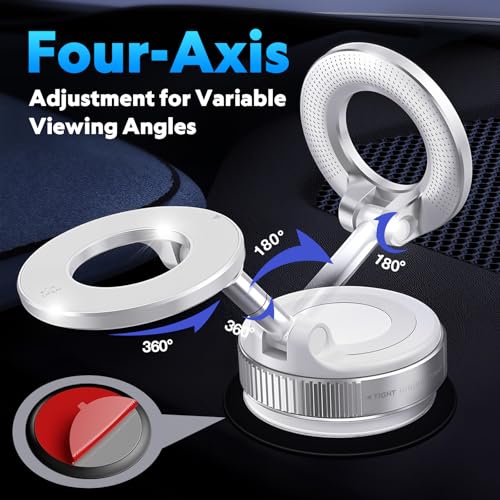 Image of (1 Year Warranty) Magnetic Vacuum Phone Holder, 360 Rotation & Powerful Suction Secure Mount for Car, Gym, Bathroom & Flat Surfaces,Universal Support for All Smartphones- White