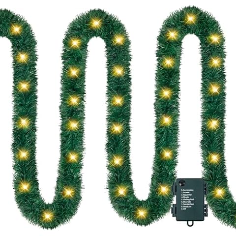Ouddy Mode 26 FT Christmas Garland with Lights, Artificial Green Garland Christmas Decorations with 80 LED Lights, Lighted Christmas Garland for Mantle for Christmas Indoor Outdoor Decor Cover