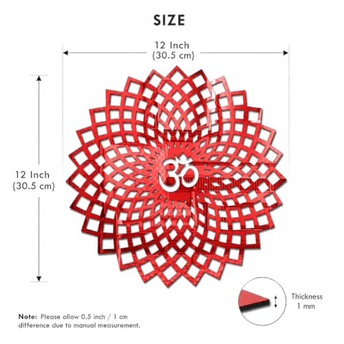 Image of Mandala Om 3D Acrylic Mirror Wall Sticker | Red Decorative Om Wall Art for Living Room, Hall, Bedroom, Kids Room, Home & Office | Self-Adhesive Spiritual Mirror Wall Decor