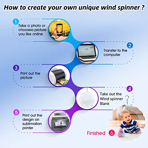 Chonovo WSP-5P 5 Pack Sublimation Wind Spinner Blanks 8 Inch Wind Spinners Sublimation Blanks 3D Aluminum Metal Wind Spinners thumb #2